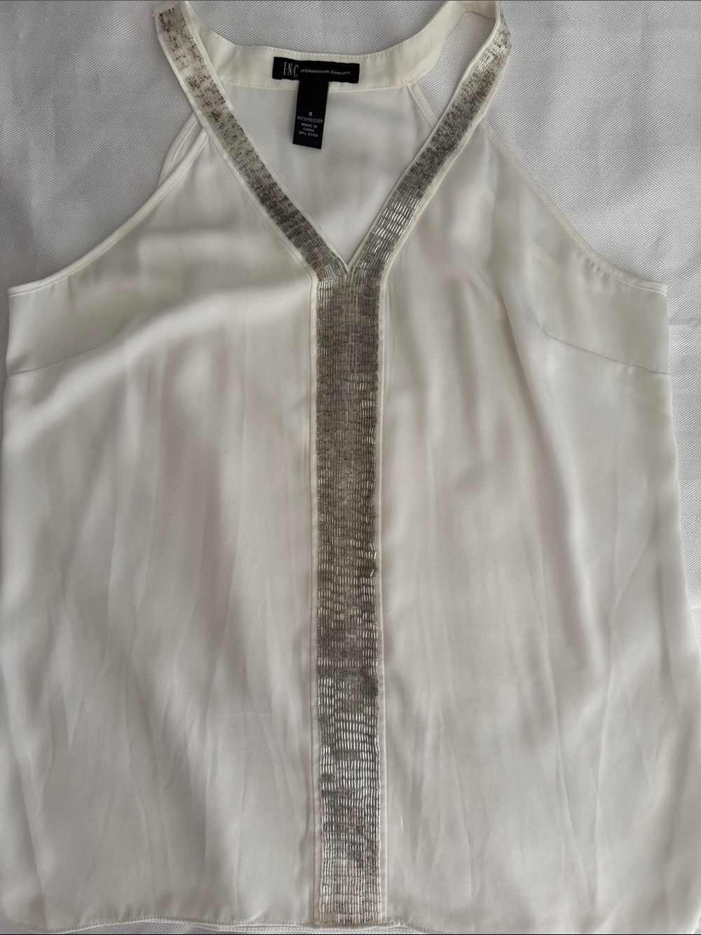 INC International Concepts Cream Halter Camisole with Silver Beaded Trim